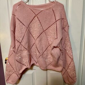 Boutique Chic Knit Pink Women's Sweater With Sequins Size Large